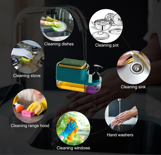 3 in 1 Soap Pump Dispenser Dish Soap Liquid Dispenser Sponge Holder Dish Soap Pump Dispenser for Kitchen Sink Countertop Kitchen Bathroom (Purple)-Soap Holders & Dispensers-Muaazon Store-16748