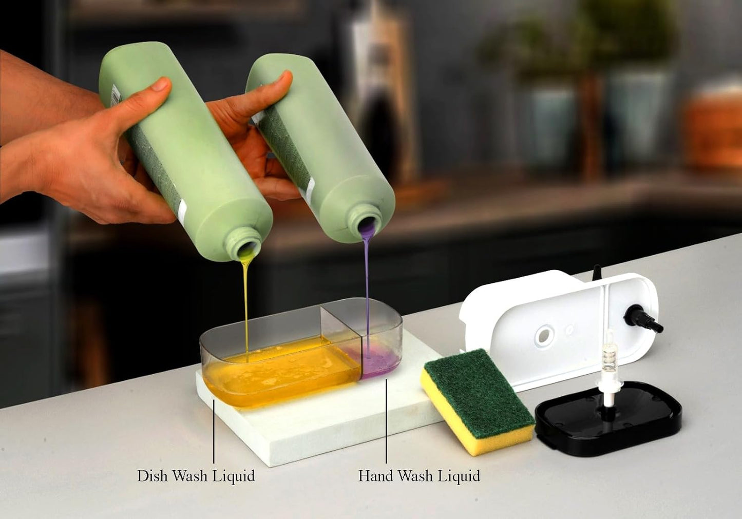 3 in 1 Soap Pump Dispenser Dish Soap Liquid Dispenser Sponge Holder Dish Soap Pump Dispenser for Kitchen Sink Countertop Kitchen Bathroom (Purple)-Soap Holders & Dispensers-Muaazon Store-16748