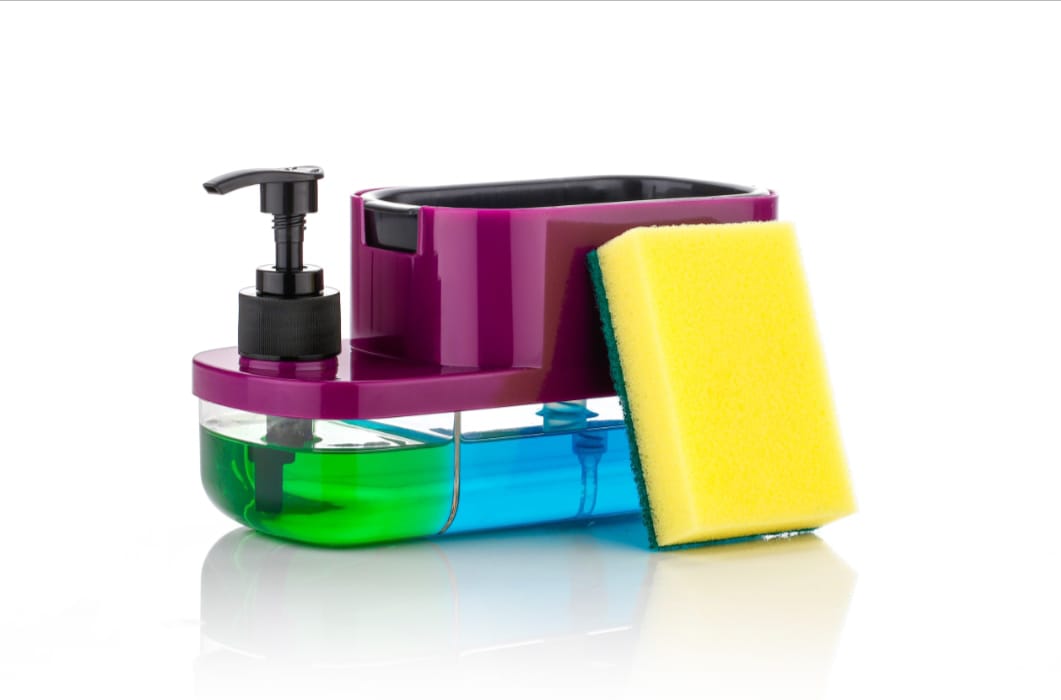 3 in 1 Soap Pump Dispenser Dish Soap Liquid Dispenser Sponge Holder Dish Soap Pump Dispenser for Kitchen Sink Countertop Kitchen Bathroom (Purple)-Soap Holders & Dispensers-Muaazon Store-16748